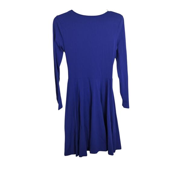 4278)Laksmi Blue Long Sleeve Wrap Knee Length Popover Dress Medium - Picture 2 of 9